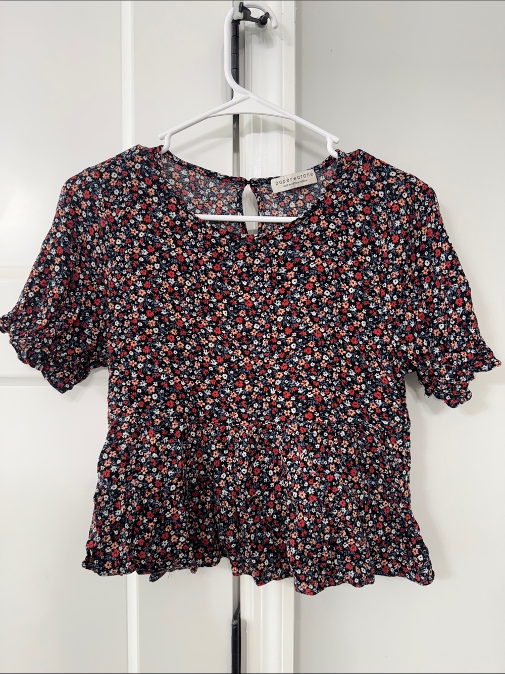 Paper Crane Black Floral Short Sleeve Peplum Blouse